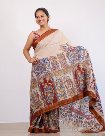 Nizam Border Kalamkari Silk Saree