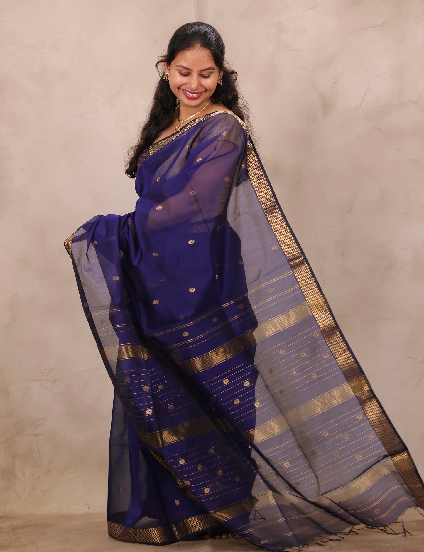 Blue Handloom Maheswari Silk Cotton Sarees | Looms & Tassels