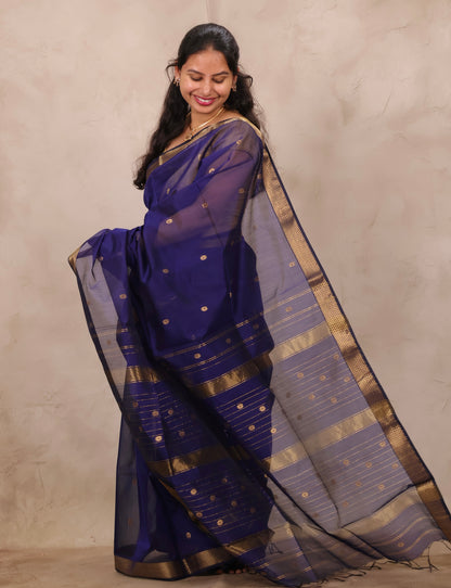 Blue Handloom Maheswari Silk Cotton Sarees | Looms & Tassels