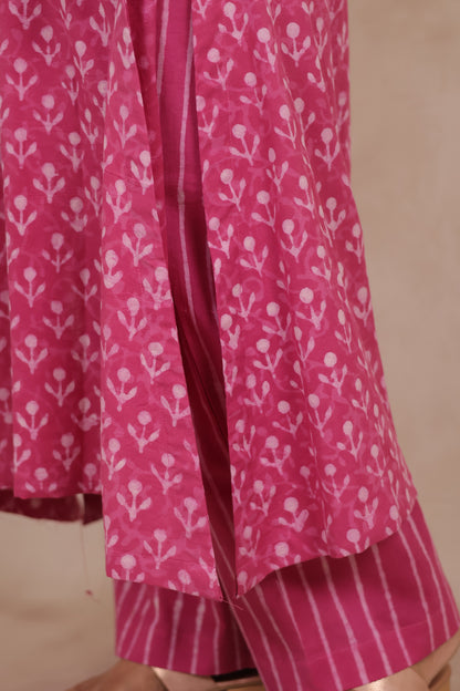 Pink Pure Mul Cotton Aline Kurta Set (Set of 2) | Looms & Tassels