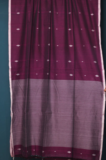 Wine Pure Handwoven Mercerised Cotton Saree with Butta Weaving