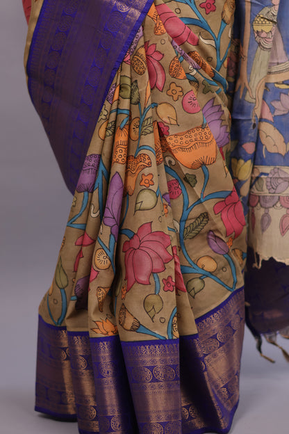 Hand Painted Pen Kalamkari Silk Saree