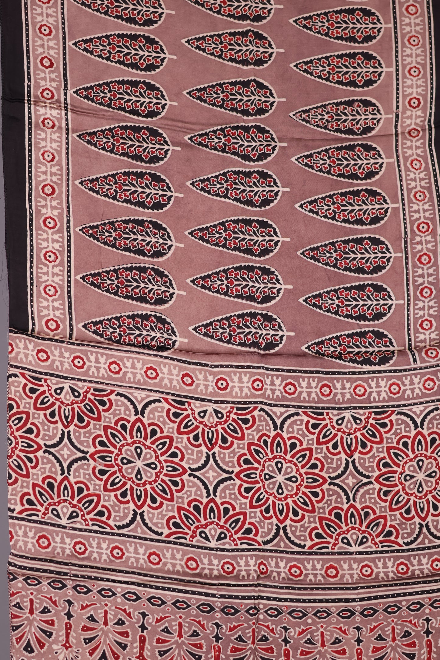 Ajrakh Hand Block Printed Modal Silk Stole | Looms & Tassels