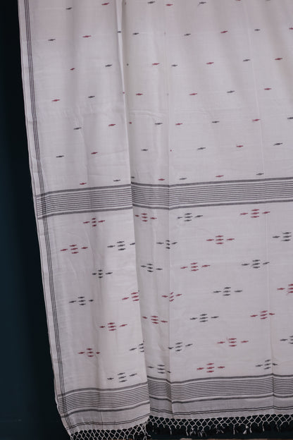 White Pure Handwoven Malai Cotton Saree with Butta Weaving