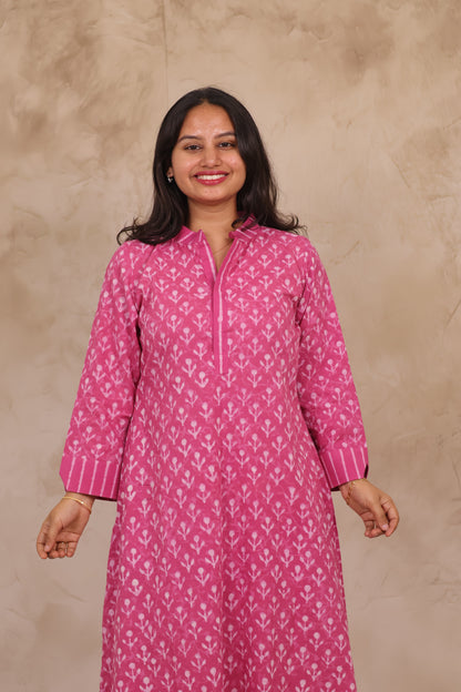 Pink Pure Mul Cotton Aline Kurta Set (Set of 2) | Looms & Tassels