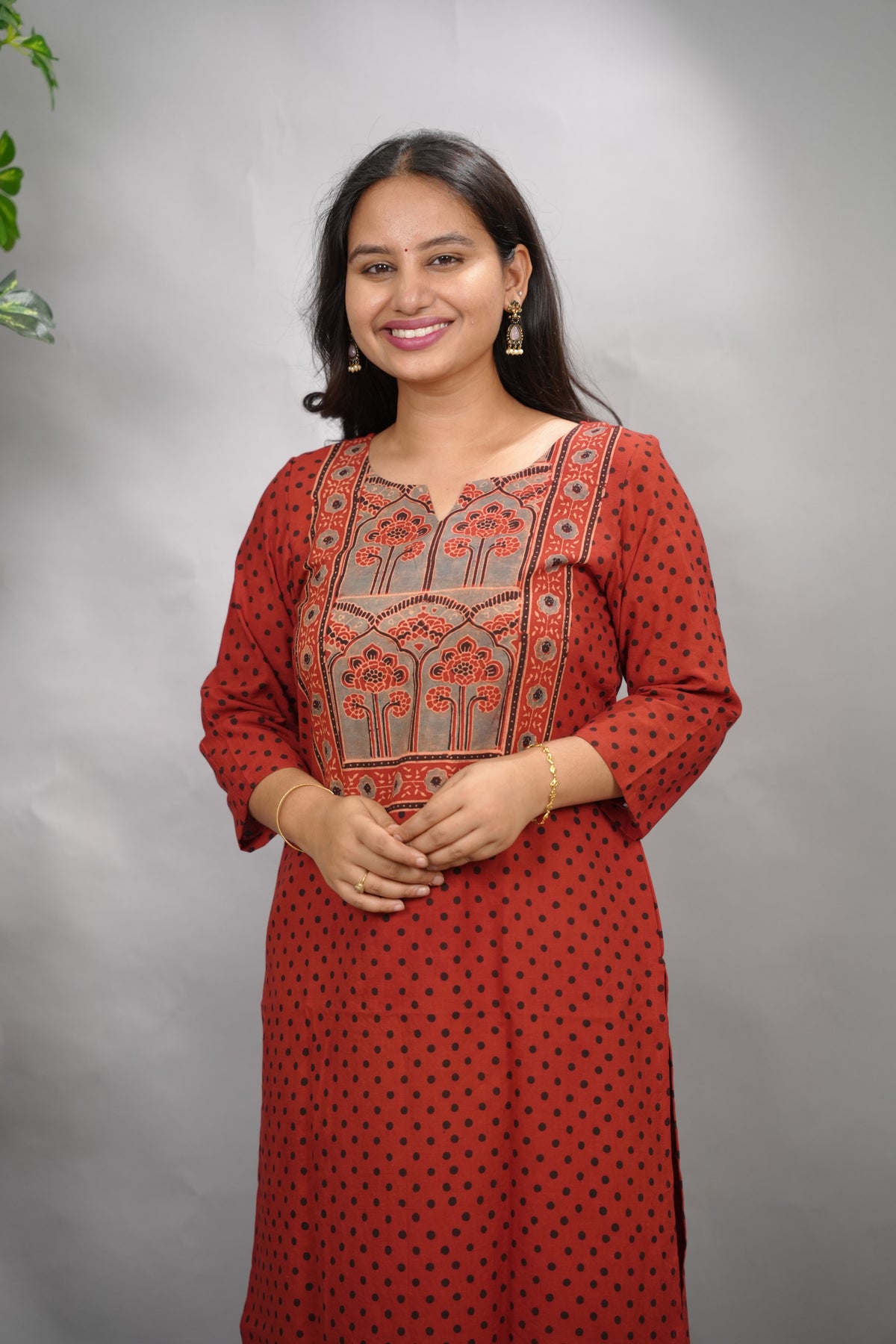 Maroon Ajrakh Pattern Hand Block printed Kurti | Looms & Tassels