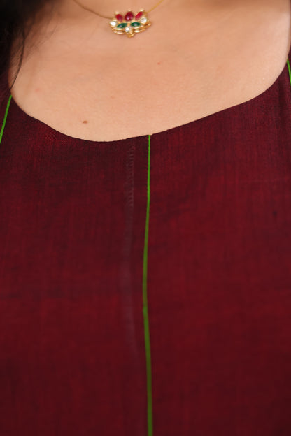 Maroon Narayanpet Cotton Anarkali Dress with Narayanpet Dupatta | Looms & Tassels