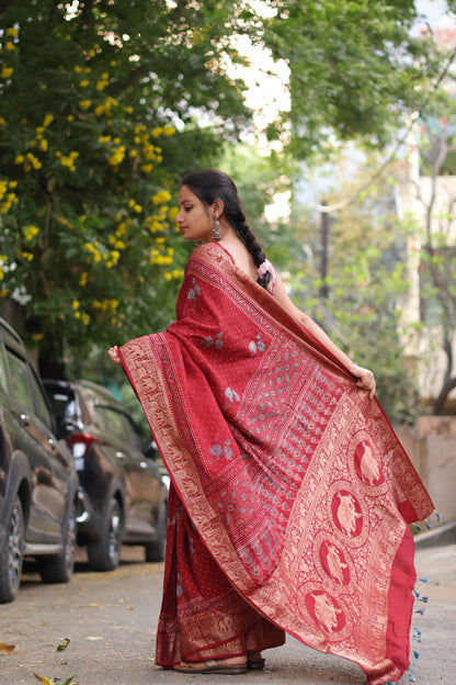 Ajrakh Dola Silk Saree
