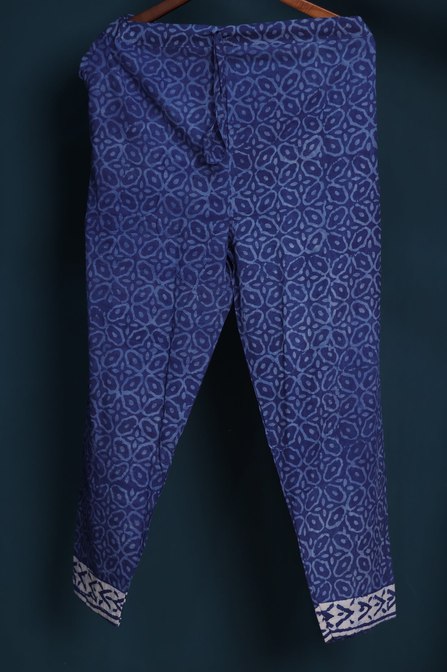 Indigo Handblock printed kota 3 piece suit (stitched)