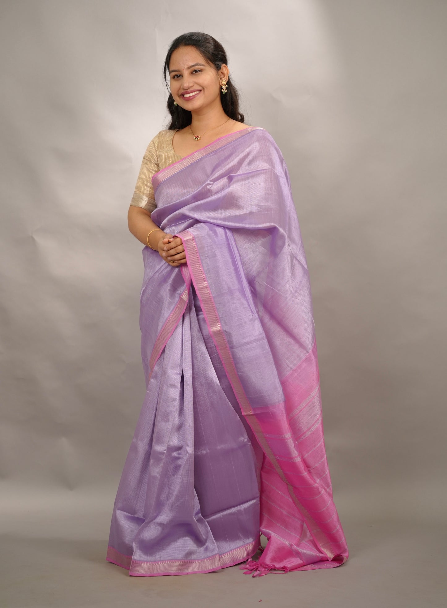 Lavender & Pink Handloom Mangalagiri Silk Saree| Looms & Tassels