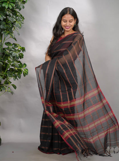 Black Narayanpet Cotton Saree | Looms & Tassels