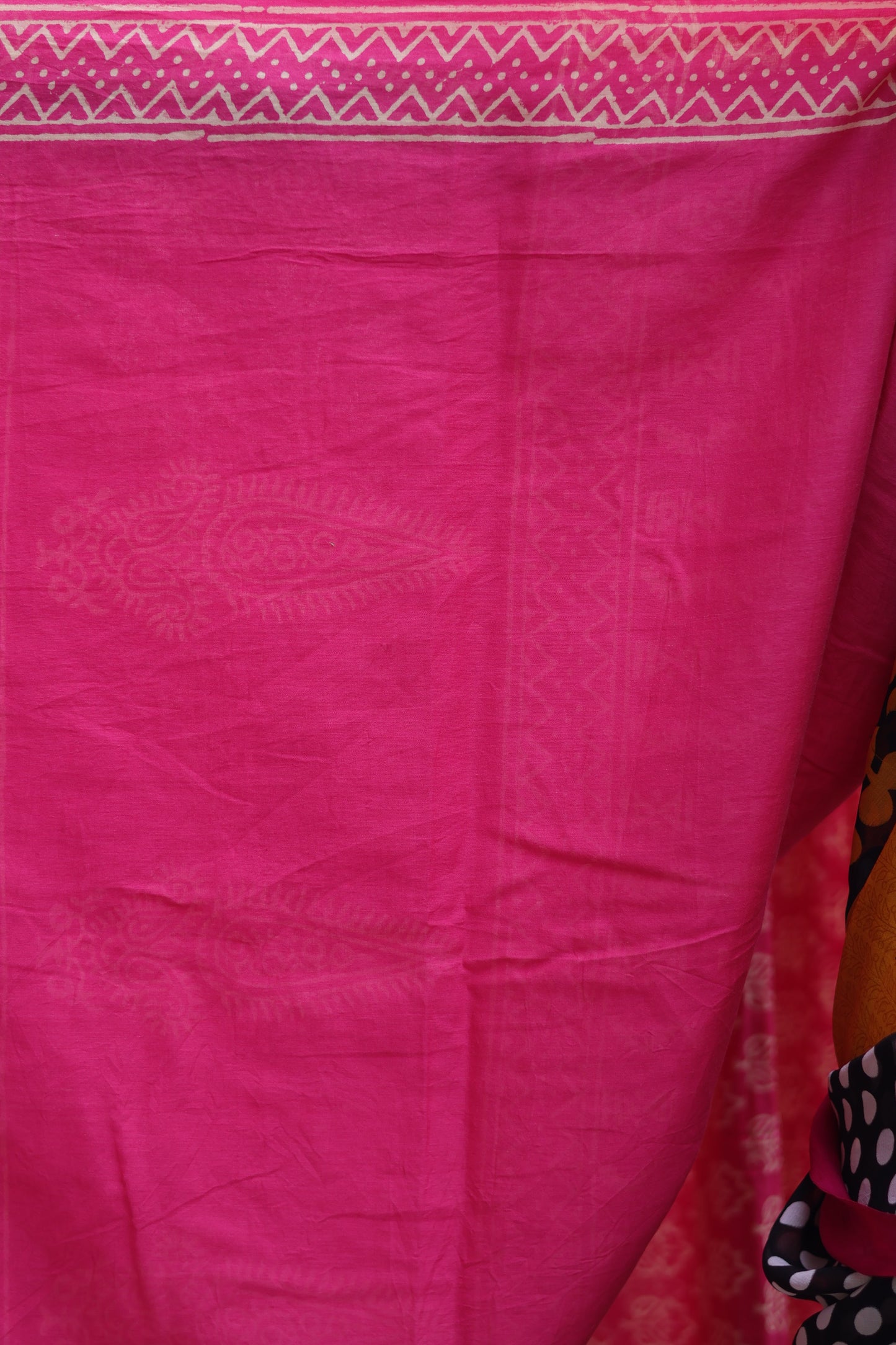Pink Bagru Handblock printed MulMul cotton saree