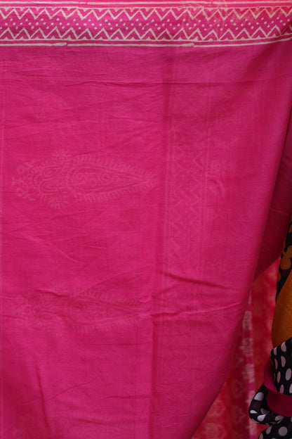 Pink Bagru Handblock printed MulMul cotton saree