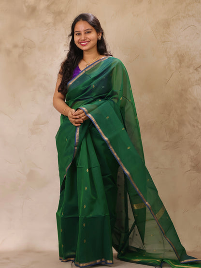 Green Handloom Maheswari Silk Cotton Sarees | Looms & Tassels