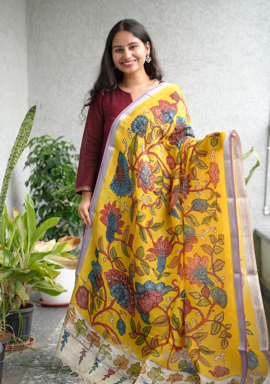 Pen Kalamkari Mangalagiri silk Dupatta