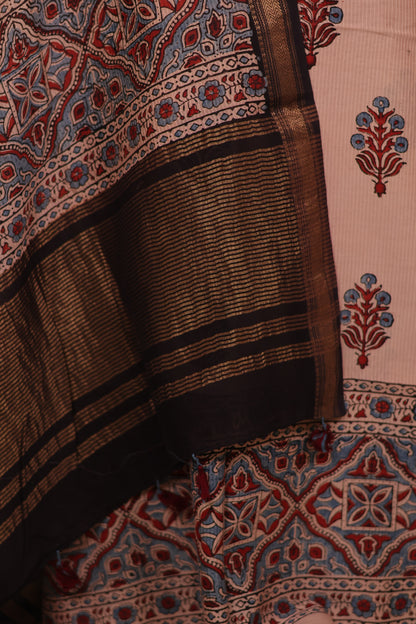 Maheswari Silk Cotton Ajrakh Handblock Printed 2 Piece Suit Set | Looms & Tassels