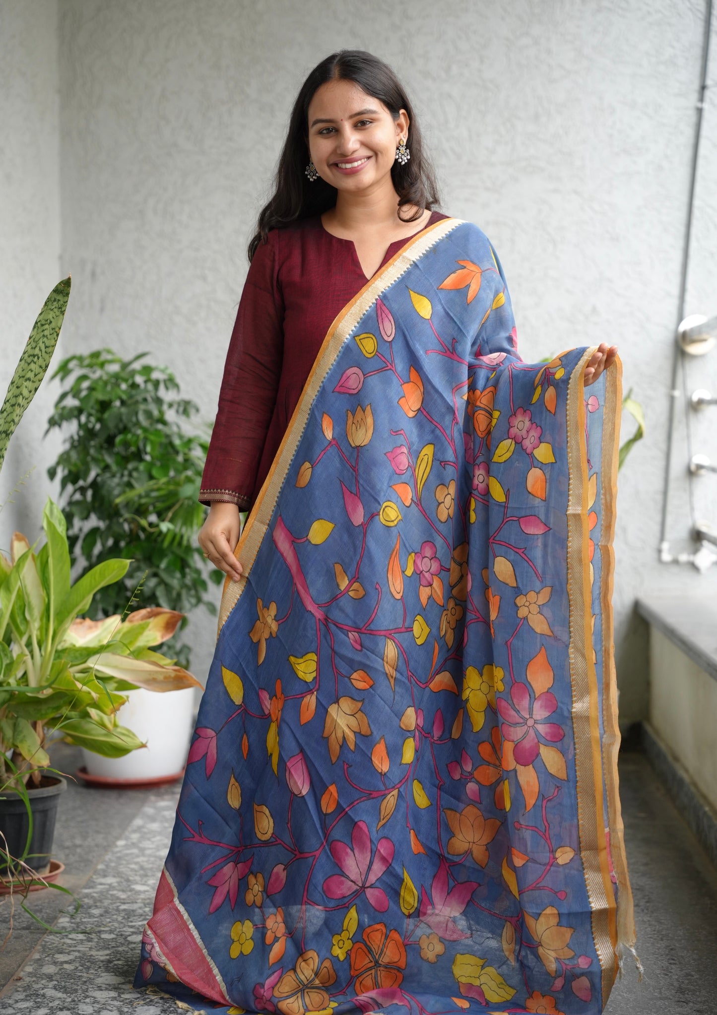 Pen Kalamkari Mangalagiri silk Dupatta