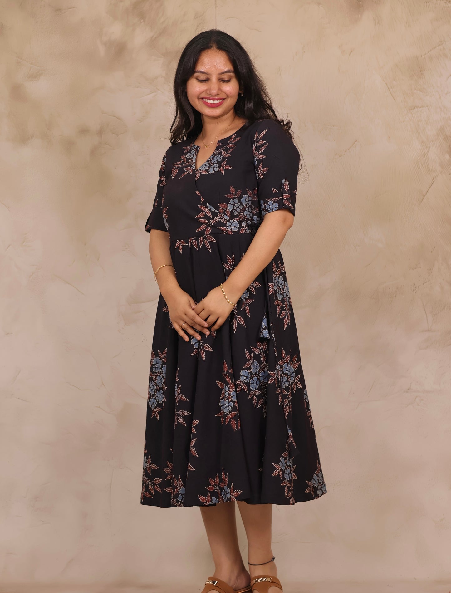 Black Pure Mul Cotton Ajrakh Mini Dress | Looms & Tassels