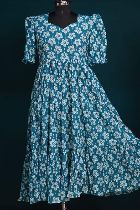 Rama Blue bagru pure cotton frock