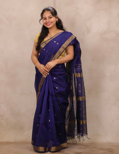 Blue Handloom Maheswari Silk Cotton Sarees | Looms & Tassels