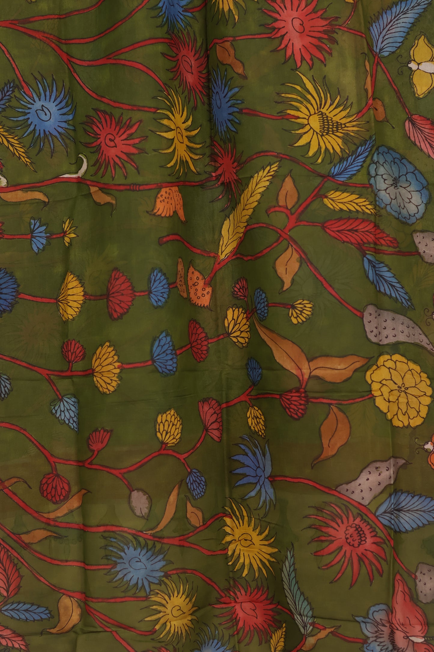 Green Pen Kalamkari Mangalagiri silk Dupatta