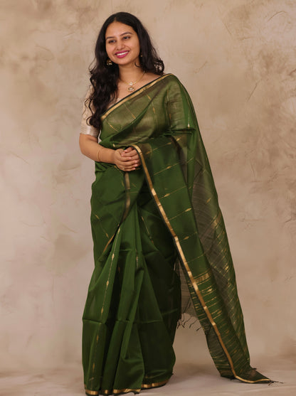 Green Handloom Maheswari Silk Cotton Sarees | Looms & Tassels