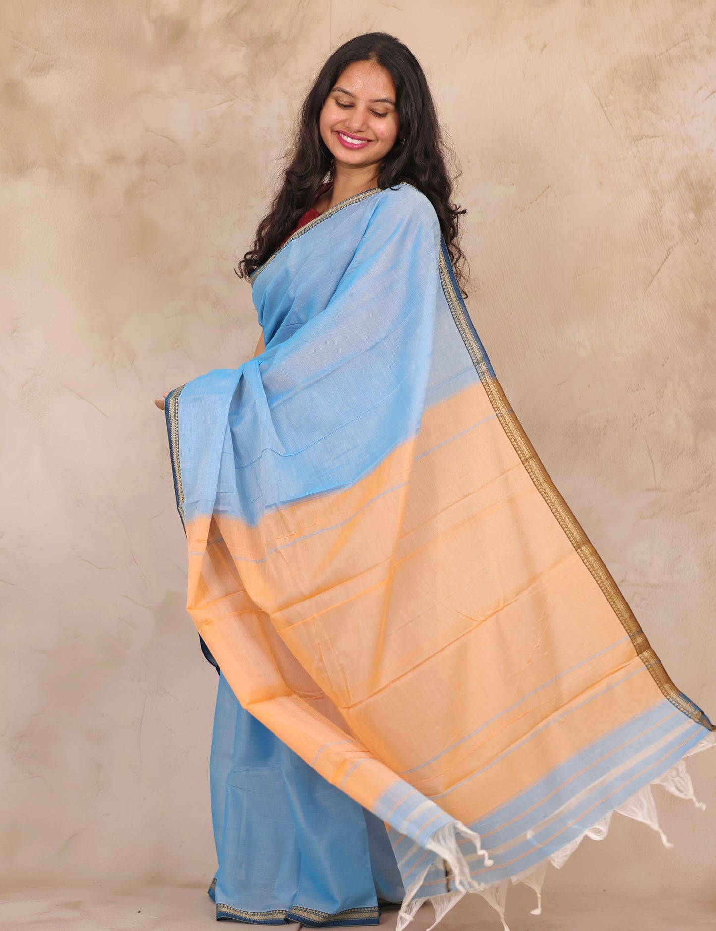Sky Blue Narayanpet Cotton Saree | Looms & Tassels