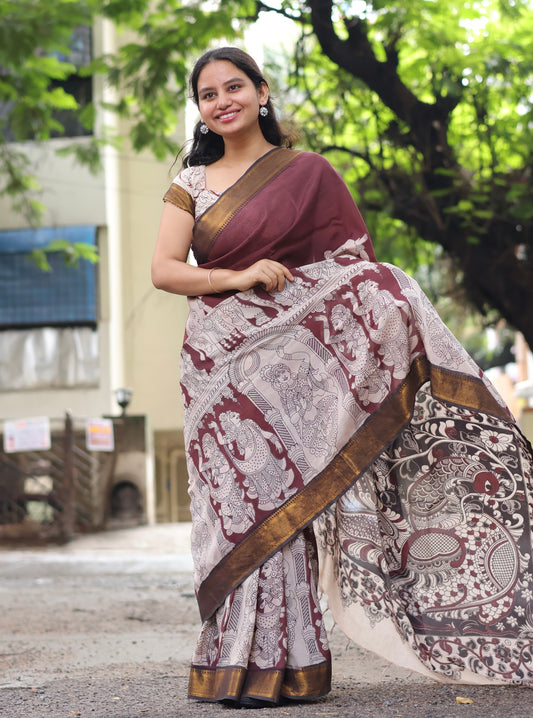 Nizam Border Kalamkari Silk Sare