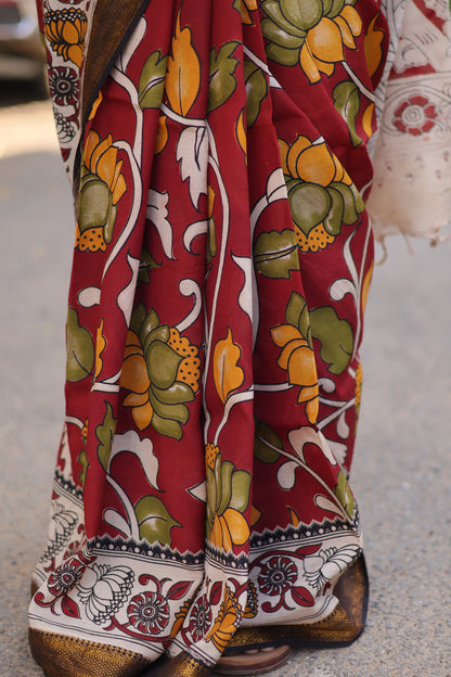 Nizam Border Kalamkari Silk Saree