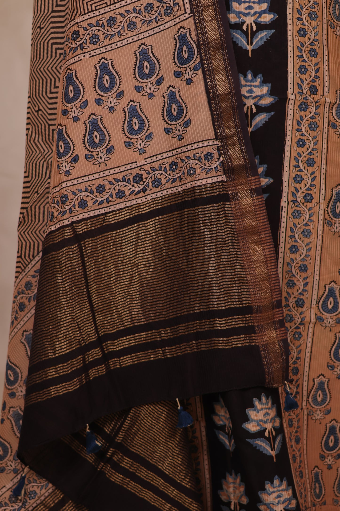 Maheswari Silk Cotton Ajrakh Handblock Printed 2 Piece Suit Set | Looms & Tassels
