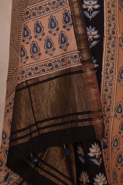 Maheswari Silk Cotton Ajrakh Handblock Printed 2 Piece Suit Set | Looms & Tassels