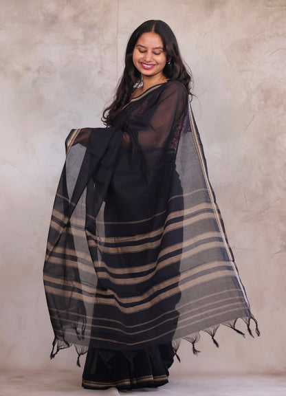 Black Narayanpet Cotton Saree | Looms & Tassels