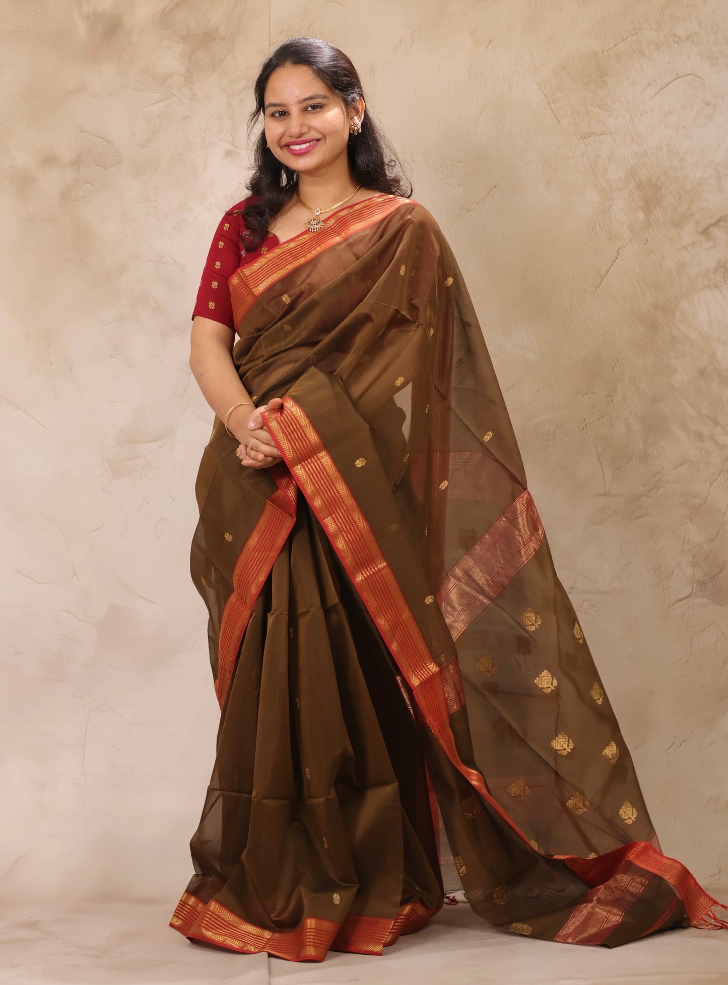Mehendi Green  Handloom Maheswari Silk Cotton Sarees | Looms & Tassels