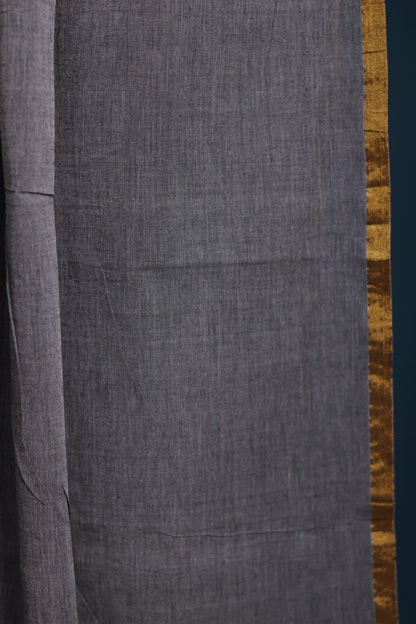 Grey Pure Handwoven Mercerised Cotton Saree with Mina Jari Butta Weav