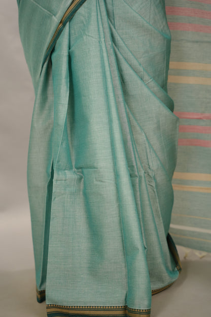 Sea green Narayanpet Cotton Saree | Looms & Tassels