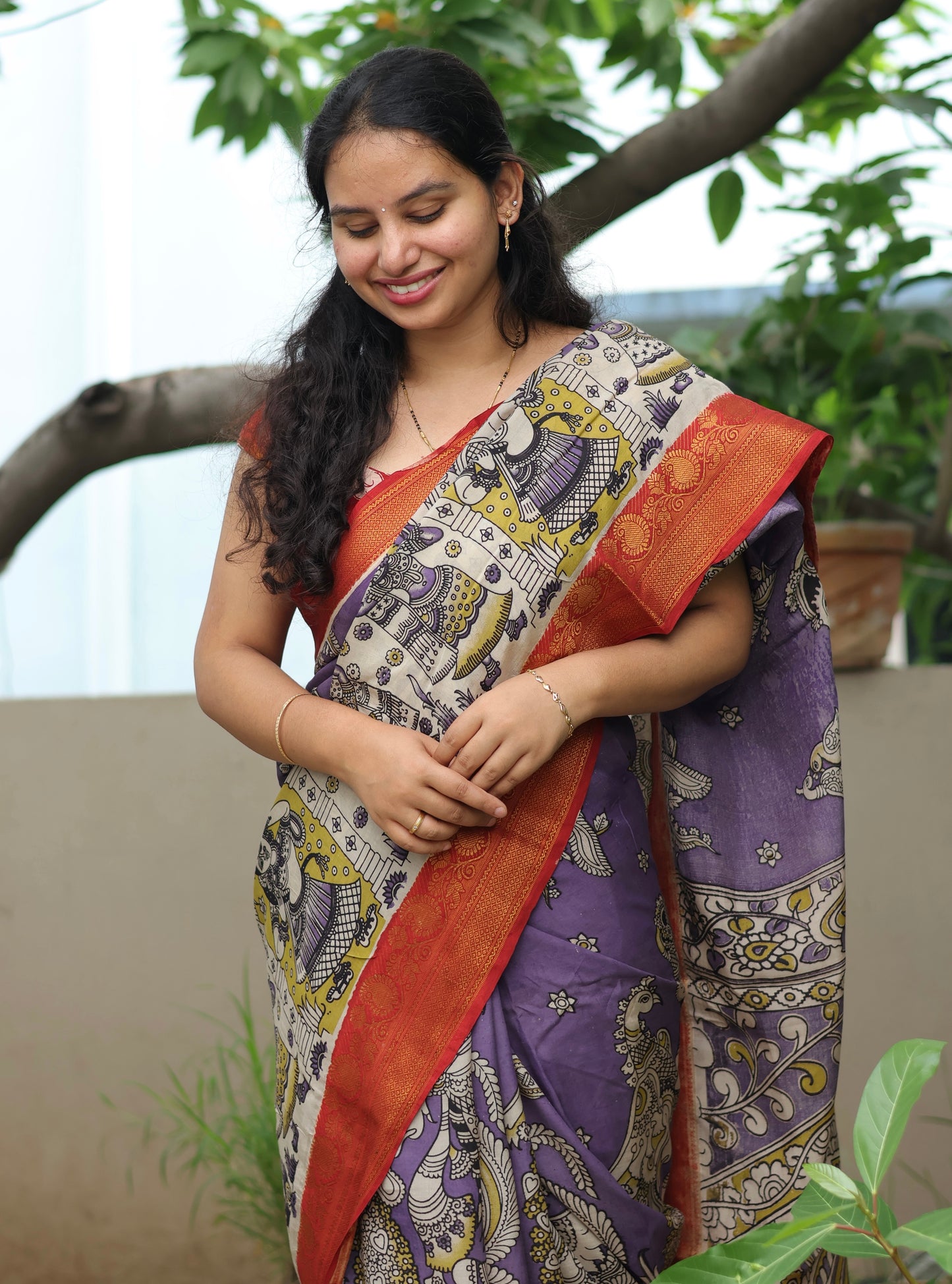 Lavender Kanchi border Kalamkari chennur silk saree