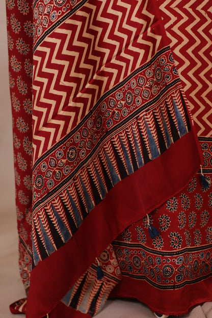 Ajrakh Handblock Printed Modal Silk 2 Piece Suit Set | Looms & Tassels