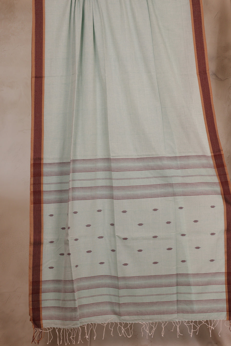 Blue Handwoven Malai Cotton Saree with Butta Weaving | Looms & Tassels
