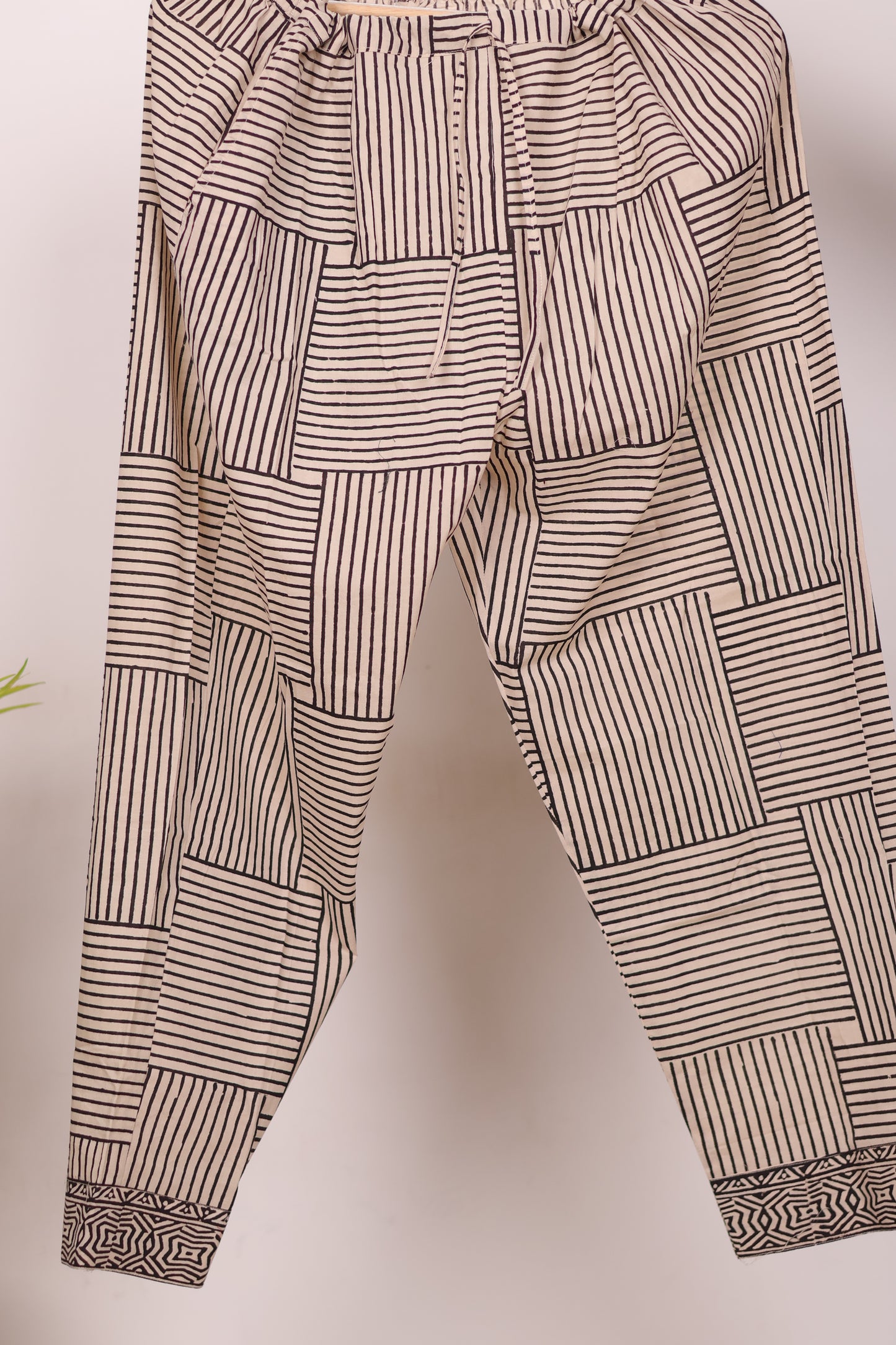 Black Handblock printed kota 3 piece suit (stitched)