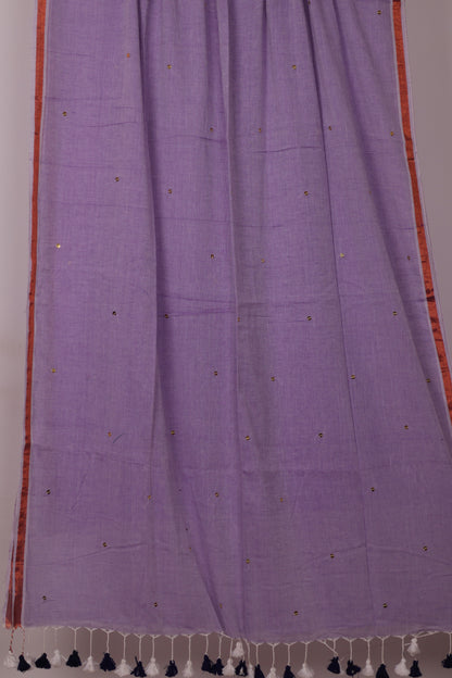 Lavender Pure Handwoven Malai Cotton Saree with Sequence Work