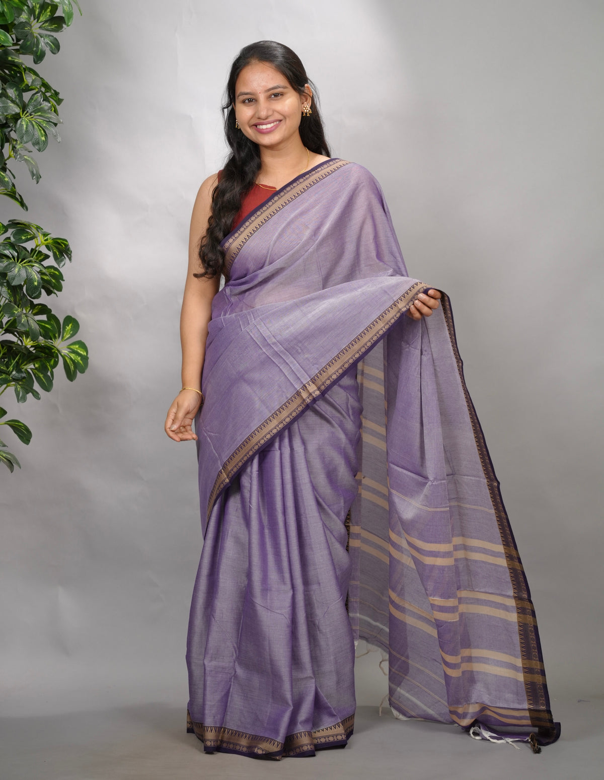 Lavender Narayanpet Cotton Saree | Looms & Tassels