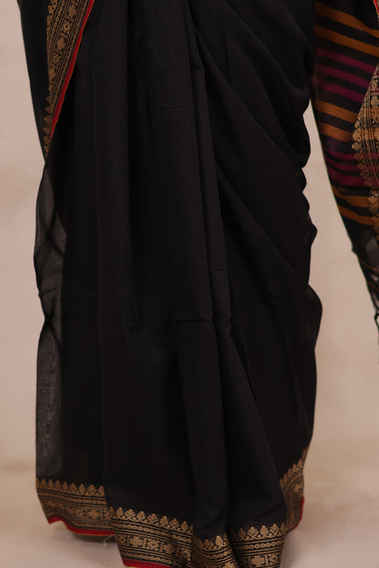 Black Narayanpet Cotton Saree | Looms & Tassels