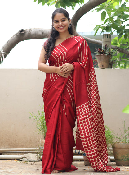 Ajrakh Modal Silk Saree