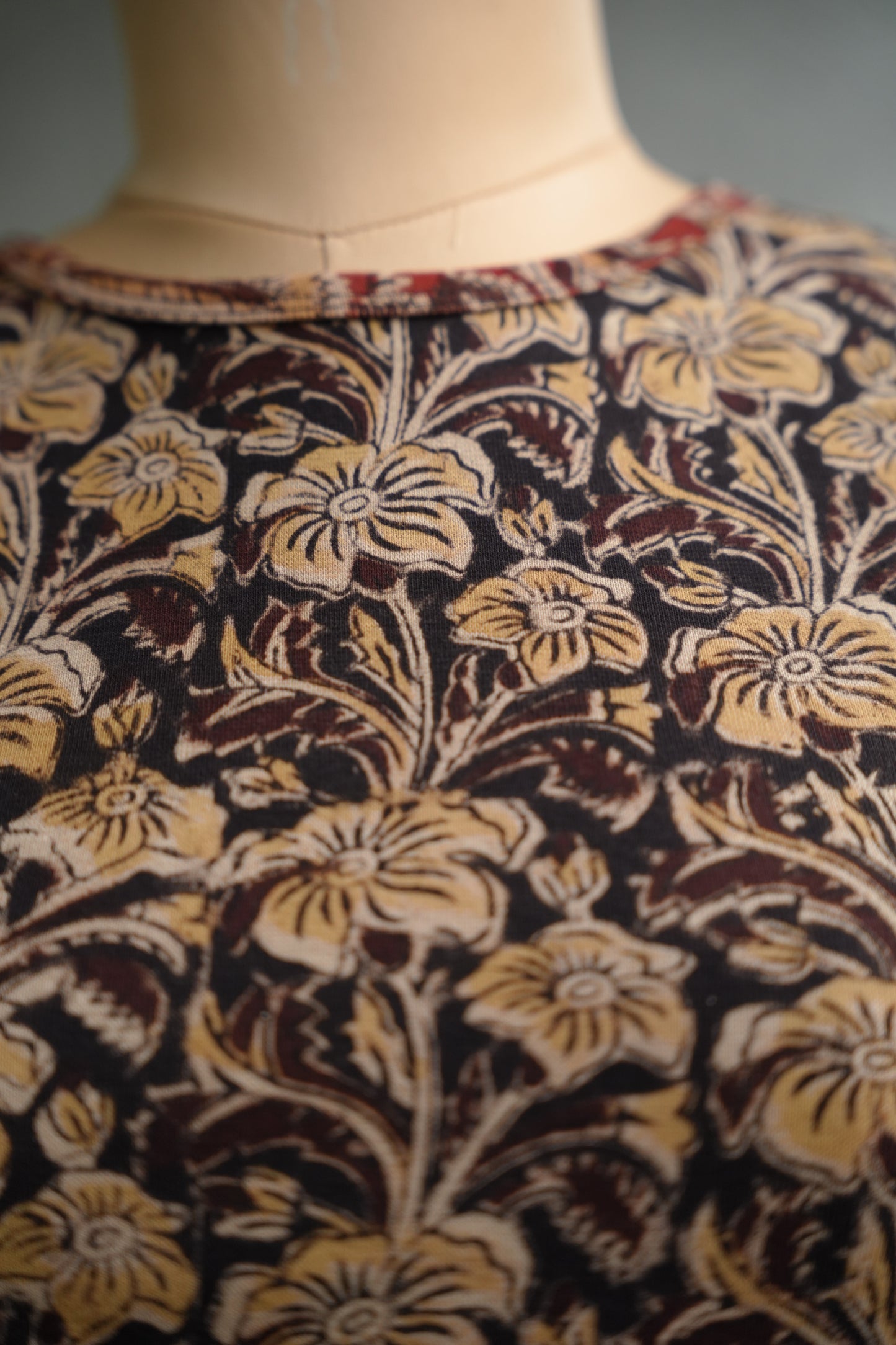 Brown Boat Neck Stretchable Hand block printed kalamkari blouse