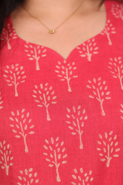 Pink Linen Cotton Handblock printed 3 piece suit (stitched)