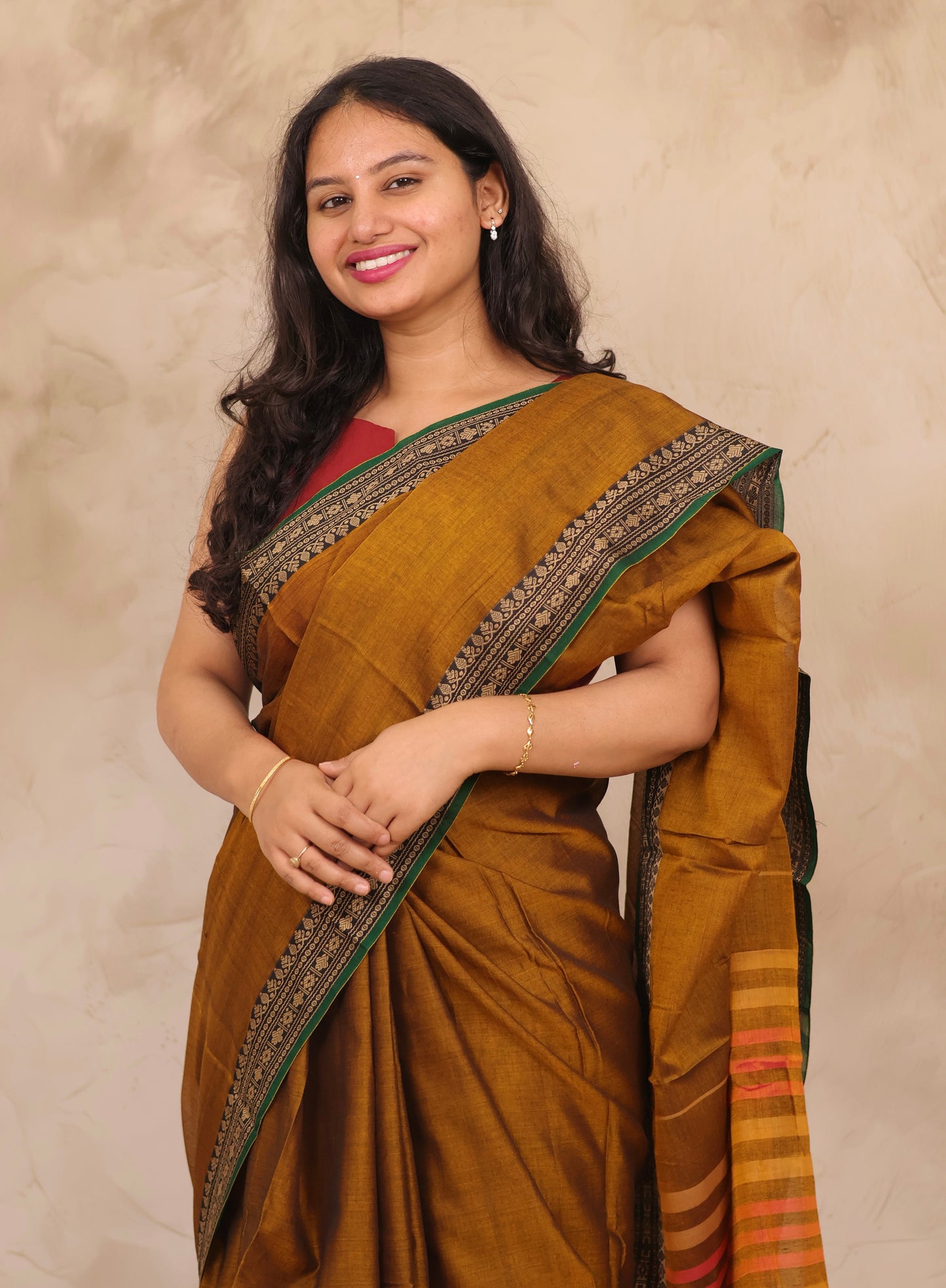 Mustard Narayanpet Cotton Saree | Looms & Tassels