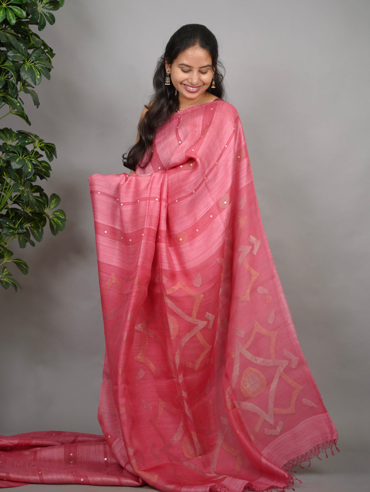 Baby Pink Handloom Jamdhani Pure Matka Silk Saree with Muslin Silk Pallu