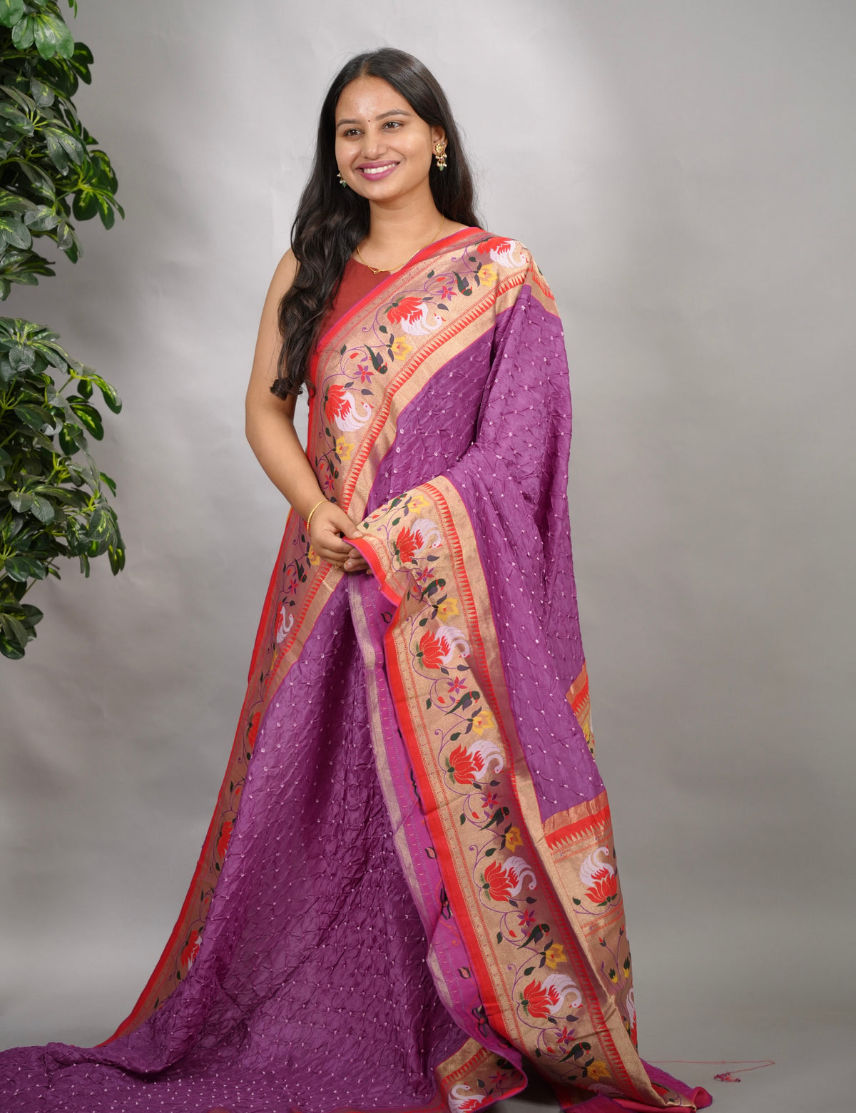 Handcrafted Bandhani Paithani Dola Silk Saree | Looms & Tassels