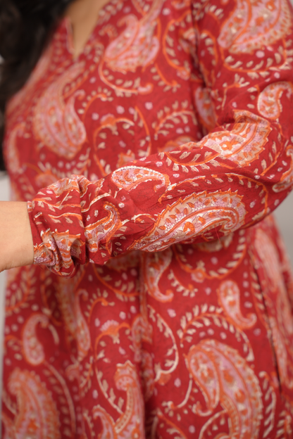 Maroon Pure Mul Cotton Kali Kurta  | Looms & Tassels