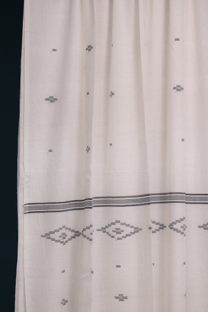White & Black Pure Handwoven Malai Cotton Saree with Butta Weaving